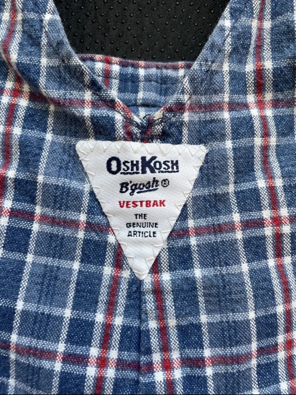 OshKosh B'gosh Blue and Red Plaid Short Overalls